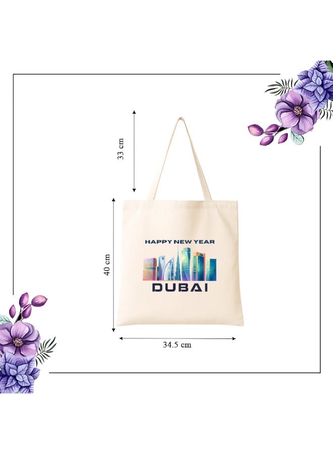 PRINTSHOP4ME New Year Cotton Bag With Dubai Design-Eco-Friendly Canvas Cotton Tote Bag With Printed For Women-Reusable Bag,Party Gift Idea And Cotton Gift Bag - Image 3
